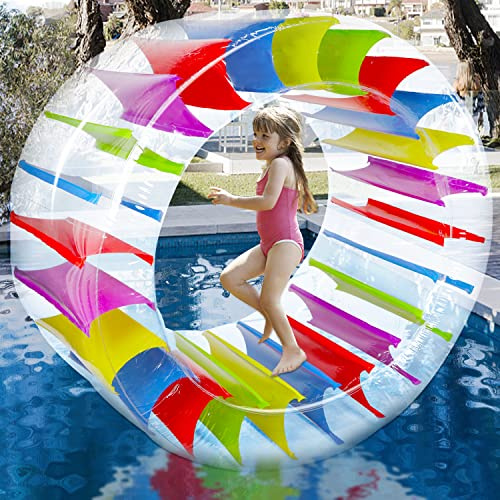 Zcaukya 65 Giant Inflatable Wheel Roller, Colorful Water Rolling Wheel Float for Kids Summer Swimming Pool Parties, Rolling on The Lawn, Indoor Outdoor Fun Toys for Games Supplies