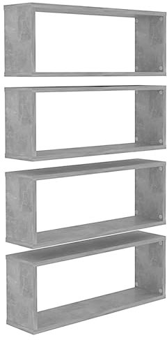 vidaXL 4X Würfelregal Wandregal Hängeregal Cube Lounge CD Regal Dekoregal Bücherregal Schweberegal Wandboard Regalwürfel Betongrau 60x15x23cm Holzwerkstoff