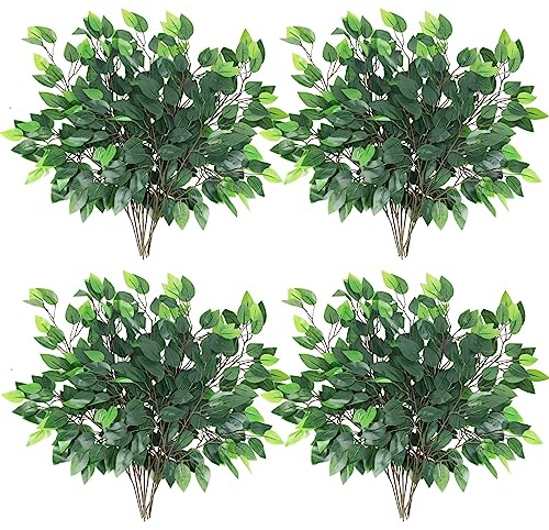 GTIDEA 24PCS Artificial Ficus Leaves Branches Faux Ficus Tree Branches Artificial Greenery Silk Floral Arrangement for Benjamina Tree DIY Wedding Bouquet Wreath Wall Decor (24.04 Inch)