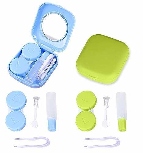 XPEX Pack of 2 Contact Lens Containers, Contact Lens Insertion Aid, Plastic Container with Tweezers and Suction Cup, Travel Set for Outdoor Activities, Reusable (2 Colours)