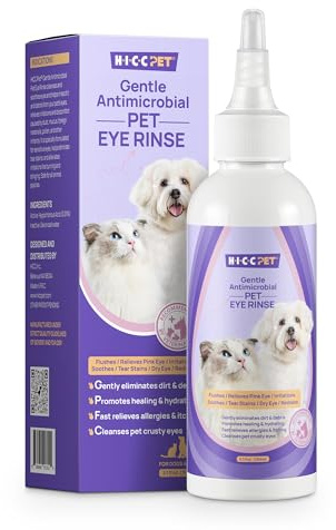 HICC PET Augentropfen für Hunde und Katzen, 150 ml, Augenpflege für entfernt Augensekret, Staub und Reizstoffe, Eye Drops für empfindliche Tieraugen