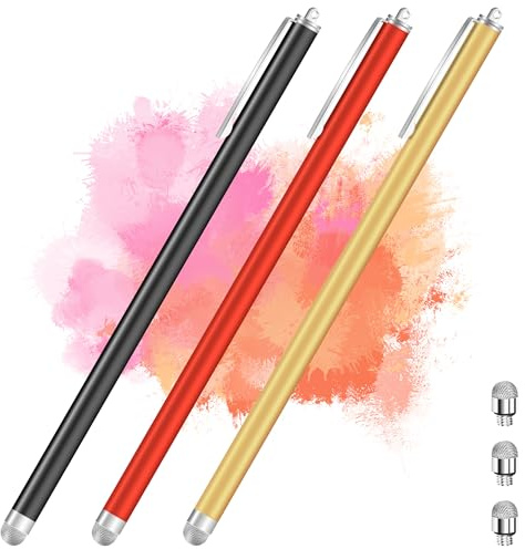 iMoebel Set di 3 penne per tablet con punta in fibra, 18,5 cm extra lunghe con clip universale passivo pennino capacitivo compatibile con touch screen capacitivo telefoni cellulari tablet
