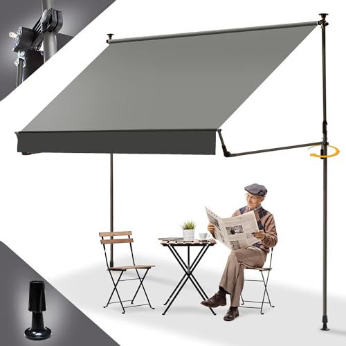 BelleMax Store Banne Pliant,350x125+25cm，Store Balcon sans Perçage, Résistant UV & Imperméable, Réglable en Hauteur，Gris Claire