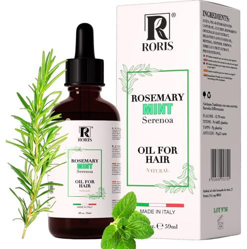 Roris Rosmarinolja för hår, färdig att använda, redan utspädd för snabb återväxt, anti-fall, förstärkande och lugnande, tillverkad i Italien, 59 ml Serenoa-mynta och koffeinförstärkt formel