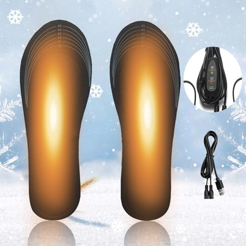 Yootiko Beheizbare Einlegesohlen, USB Wiederaufladbar Fußwärmer Wärmesohlen Waschbar Beheizbare Sohlen Fußwärmer Elektrisch für Damen Herren Schuhe Geeignet für Hausarbeit Skifahren Camping Angeln