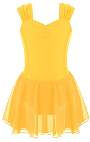 LiiYii Body Danza Classica Bambina con Gonna in Chiffon Leotards Senza Manica Tutu Ballerina Balletto Abito da Ballo Latino Jazz Danza Moderna Performance Giallo 5-6 anni