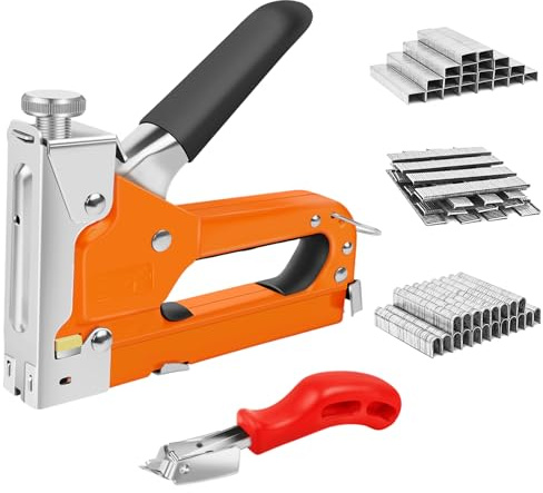 Set Pistola Graffettatrice 3 in 1, Cucitrice Manuale per Carichi Pesanti, Spara Chiodi per Legno con levapunti di Precisione e 3000 Graffette per Lavorazione del Tappezzeria, Artigianato