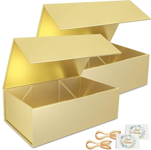 Paquete de 2 cajas de regalo, 30 x 15 x 10 cm, cajas de regalo con tapa, cierre magnético, rectangulares, plegables, para propuestas de matrimonio, Navidad, Halloween, paquete de regalo