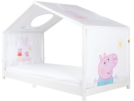 roba Copertura per Letti Montessori 90 x 200 cm con Design Peppa Pig - Accessorio Adatto per trasformare Il Letto in Un baldacchino - con 3 Tasche portaoggetti e Finestra sul Tetto