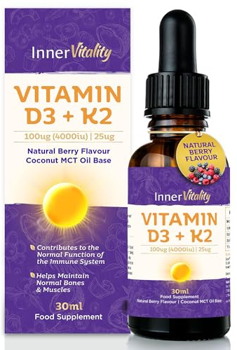 Vitamin D3 K2 Drops 4000iu Fast Absorbing MCT Oil for Immunity & Bones, 5-Month Supply High Strength Natural Berry Flavour Supplement for Adults & Kids 30ml