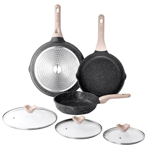 Kordisen Set di Padelle Antiaderenti con Coperchio, Set di Padelle per Induzione da 3 Pezzi, Sane e Atossiche, Senza PFOA (24/28/32cm)