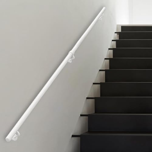 Ledstång för trappor 1 2 3 4 5 6 meter, vit metalltrappräcke, rundrör, halkfritt säkerhetshandtag för inomhus- och utomhusbruk(200cm)