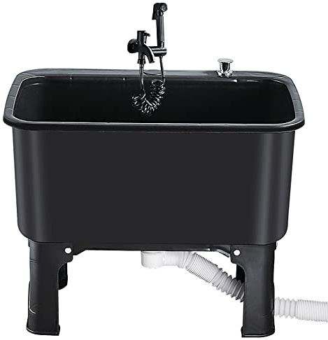 JKJZSALJ Floor Mop Sink For Washing Room, Basement, Shop, Freestanding Laundry Tub Slop Sinks, Countertop Drain - Faucet Included,Black