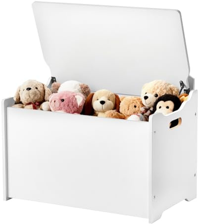 VEVOR Kids Storage Bench, Wooden Toy Box Chest with Backrest, Large Storage Cabinet with Safety Hinge, Toddlers Storage Bench for Playroom, Living Room or Entryway, 23.5 x 14.5 x 21.46 in, White