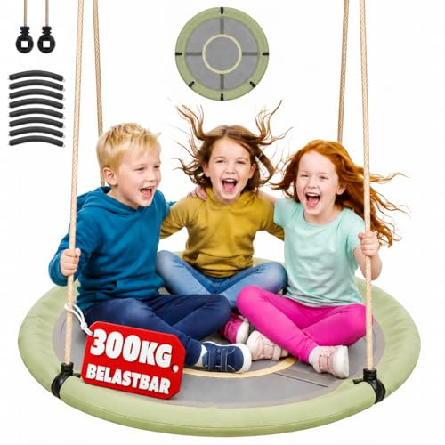 Altalena a Nido per Interni ed Esterni, Ø 120cm, Altalena a Piattello con Corde Regolabili da 100 a 180cm, Portata Massima 300kg, Resistente alle Intemperie, Altalena per Bambini e Adulti