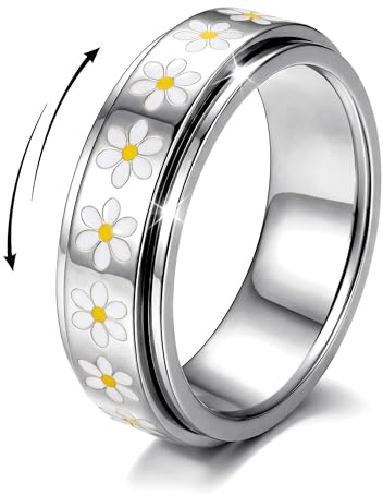 Dochais fidget ring gold silver stainless steel anxiety rings women | Daisy Roller Rings for Anti Stress Spinner Fidget Band Ring Gold/Silver Anxiety Ring Women Size L1/2-T1/2