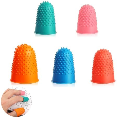 5 PCS Rubber Thimbles for Finger Tipsprotection, Rubber Finger Thimbles, 5 Different Sizes Colors Finger Protector Covers, for Money Counting Writing Sorting Task