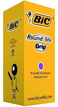 Bic Round Stic Grip Kugelschreiber mit violetter Tinte, 40 Stück