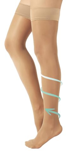 CALZE AUTOREGGENTI 140 DEN COMPRESSIONE GRADUATA FORTE, CALZE ELASTICHE MEDICALI | S M L XL | (S, Naturale)