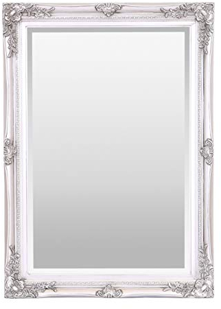 Select Mirrors Rennes Vintage Wall Mirror - Shabby Chic Baroque, Antique, French Design - Solid Wood Frame (50cm x 70cm, Antique Silver)