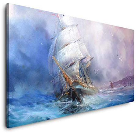 Gemälde mit Segelschiff 120x 60cm Panorama Leinwand Bild XXL Format Wandbilder Wohnzimmer Wohnung Deko Kunstdrucke