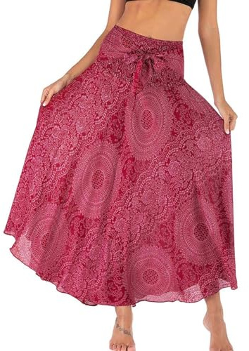 FEOYA Donna Gonna Lunga Elegante Abito a Vita Alta Estate Boemia Capestro Abito Spiaggia Festa Gonne da Mare - Colore 16