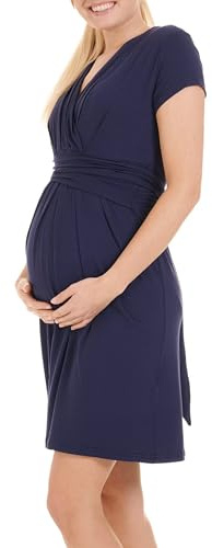 Herzmutter Graviditetsklänning Sommar - graviditetskläder amningsklänning - miniklänning med omlottutseende - damklänning graviditet amningstid - Mammaklänning - Festlig - 6800 (L, Mörkblå)