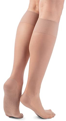 NOQ Calcetines de rodilla con masaje para mujer, transparentes, semimate, sin presión, calcetines hasta la rodilla con masaje de planta, 20 Denier, activos, talla �nica