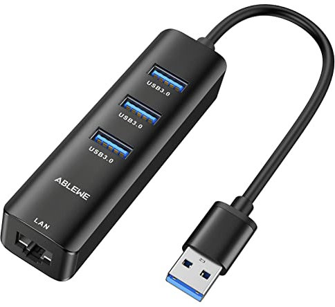 Adaptador USB Ethernet,ABLEWE Hub USB 3.0 con 1 Puerto 1000M LAN RJ45 Gigabit 3 Puertos USB 3.0 para MacBook,Mac OS,iMac,Win,Chrome,Surface,XPS,etc.-Aluminio Negro