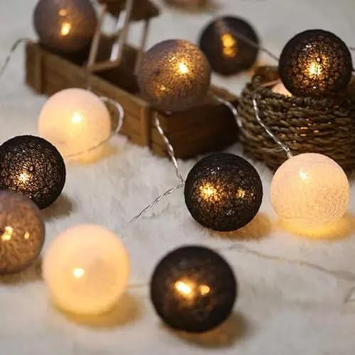 FANSIR Fairy Cotton Ball Lichterkette USB-Strom, 3M 16 Pcs Baumwolle Ball String Lights Weiß Weihnachten Fairy Lights Starry Wall Light Hochzeit Party Home Weihnachtsdekoration (schwarz und weiß)