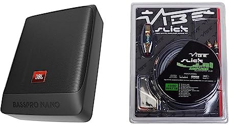 JBL BassPro Nano Ultra-Compact Active Under Seat Subwoofer - 6 x 8 - 200W Active Underseat Car Subwoofer & VIBE Audio Slick 1500W System Car Wiring Kit