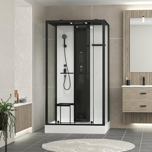 Cabina doccia rettangolare 115 x 90 x 218 cm - Funzione HAMMAM, Getti idromassaggianti, Led e Bluetooth