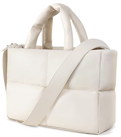EPEDAL24 Puffer-Tragetasche, gesteppt, Crossbody-Tasche, Puffy-Tasche für Damen, weich gepolstert, Baumwolle, Leder, Schulterhandtaschen mit Reißverschluss, Beige, 13.3in*3.9in*8.3in