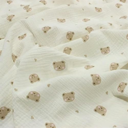 SUKORI Tissu en Crêpe de Coton Double Gaze 100x135cm, Tissu en Coton imprimé Ours Mignon pour Bébé