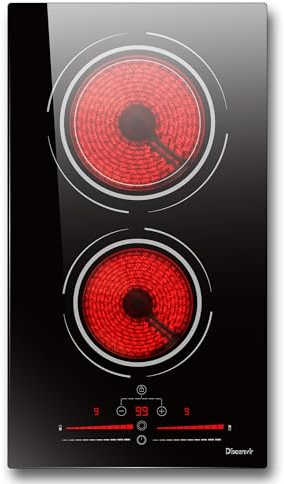 Disaenvir Electric Cooktop in Ceramic Dual Ring, 2 Burner Plug in Portable Electric Hob 2800W, 30cm Built-in & Countertop Stove Top with Extended Zone, Slide Control & Touch Control, Safety Lock