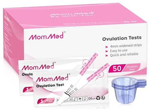 MOMMED 50 Strisce Test di Ovulazione + 50 Tazze di Raccolta, Test Ovulazione, LH50 (25mIU/ml) Test di Ovulazione Ad Alta Sensibilità,Test di fertilità familiare femminile
