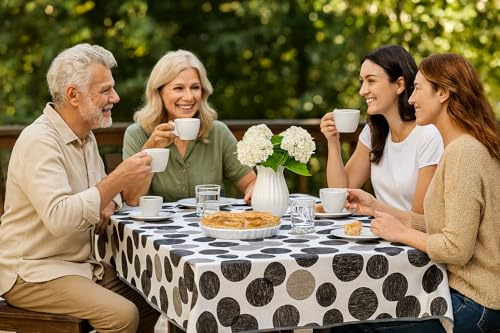 texpot Hule de 130 x 160 cm, con círculos, lavable, con dobladillo, poliéster, mantel de jardín