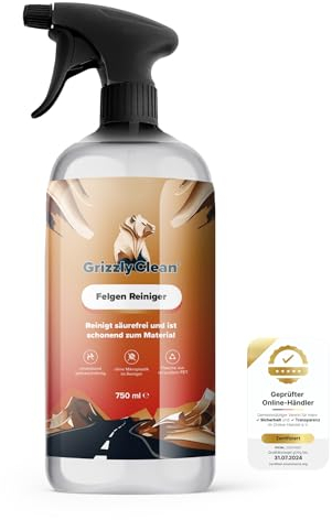 Grizzly Clean, detergente per cerchioni auto, senza acidi, per cerchioni in alluminio, cerchioni in acciaio e cerchioni verniciati, detergente per cerchioni auto con tecnologia di cambio colore (750