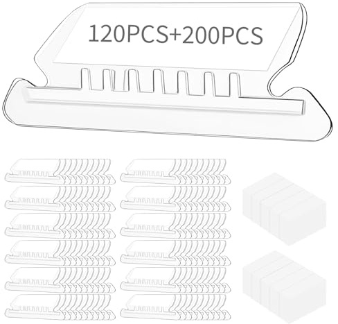 Reastar Hanging File Folder Tabs, 120 Pcs File Folder Tabs and 200 Pcs Inserts, File Tabs for Hanging Folders, Plastic Hanging Folder Tabs, Clear Hanging File Tabs for File Folders