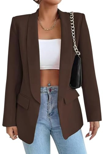 TERAZUNO Blazer Mujer Oficina Color Sólido Negocios Trajes Sueltos Frente Abierto Oficina Manga Larga Otoño Moda Ocio Oficina Formal Blazer Slim Fit Chaqueta Blazer Clásica