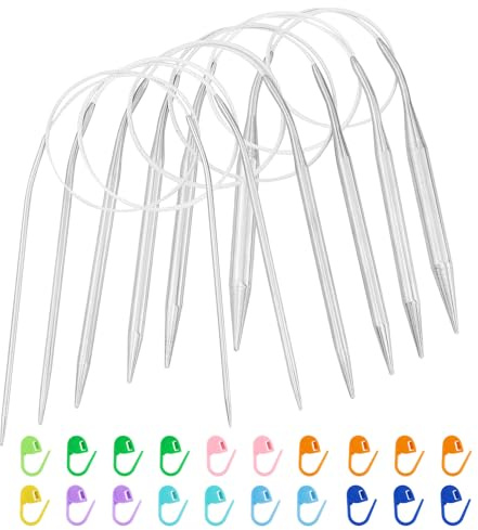 AMANDELIZABE - Juego de 6 agujas circulares (40 cm, 2,0 mm a 8,0 mm, plateadas, metal, acero inoxidable)