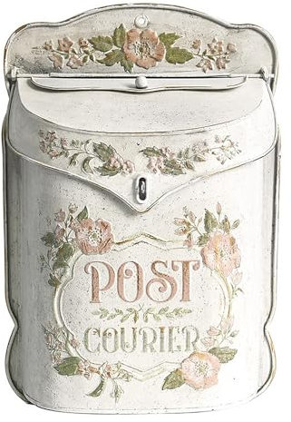 TentHome Wall Mounted Mailbox European Vintage Iron Post Box Creative Home Decoration Storage Suggestion Letter Box Outdoor Garden Wall Hanging Decoration (White (with flowers))