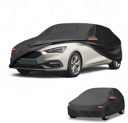 Partuto Funda para Todo Clima Protección Exterior Completa Anti-UV Sol Lluvia para Mazda 3 Hatchback 190T-PU Negro con Franjas Reflectantes