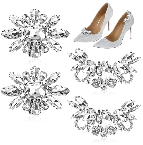 4 Pcs Rhinestone Wedding Shoe Clips, Elegant Rhinestone Shoe Charms, Detachable Fashion Womens Crystal Shoe Clips, Sparkling Rhinestone Shoes Buckles, Bridal Wedding Prom Party High Heels Accessories