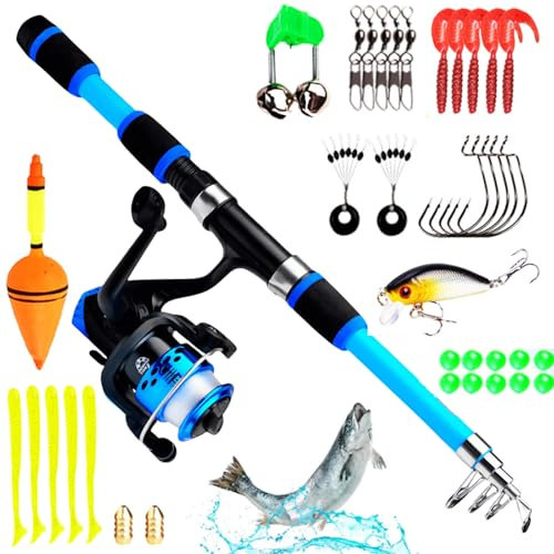 Angelset für Kinder, 3-10 Jahren Angelrute Set, Teleskop-Angelrute Mit Angelrolle Und Köder Set, Angel Zubehör Für Kinder, Angel Zubehör Für Kinder Von 3-10 Jahren