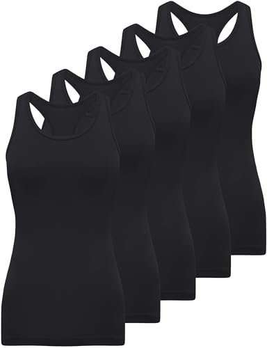 BQTQ 5 Stück Racerback Tank Tops Damen Yoga Tank Top Ringerrücken Oberteil Laufen Atmungsaktives Sports Tops Fitness Ärmelloses Oberteile, Schwarz, M