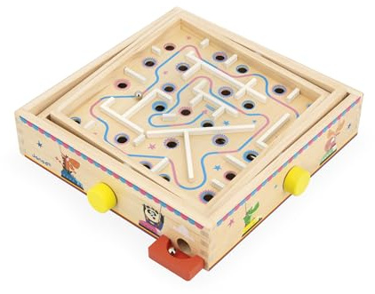 Janod Gioco del Labirinto in Legno per Bambini e Adulti, Giocattolo Tradizionale, Corsa delle biglie, 2 biglie in Metallo in Dotazione, Sviluppa concentrazione e abilità, da 5 Anni, J03371