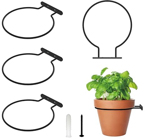 6 Inch 4 Pack Metal Flower Pot Holder Rings – Wall Mount Planter Brackets, Heavy Duty Plant Hangers for Outdoor Fence or Indoor Use