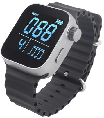Vibrating Metronome Watch, Multifunctional Digital Metronome Watch, 40-240 BPM Quiet Wearable Trainer, for All Guitar Piano Drums, Running Exercise Metronome, Piano Metronome, Instrumental (Silver)