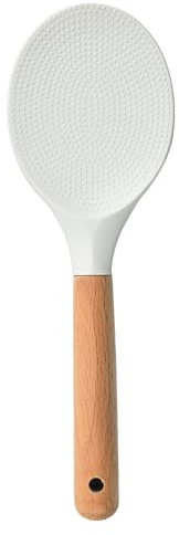 Silicone Rice Spatula with Wood Handle, Premium Silicone Non Stick Rice Serving Spoon, Kitchen Versatile Cooking Spoons for Sushi Rice Mashed Potato Kitchen Cooking (White)